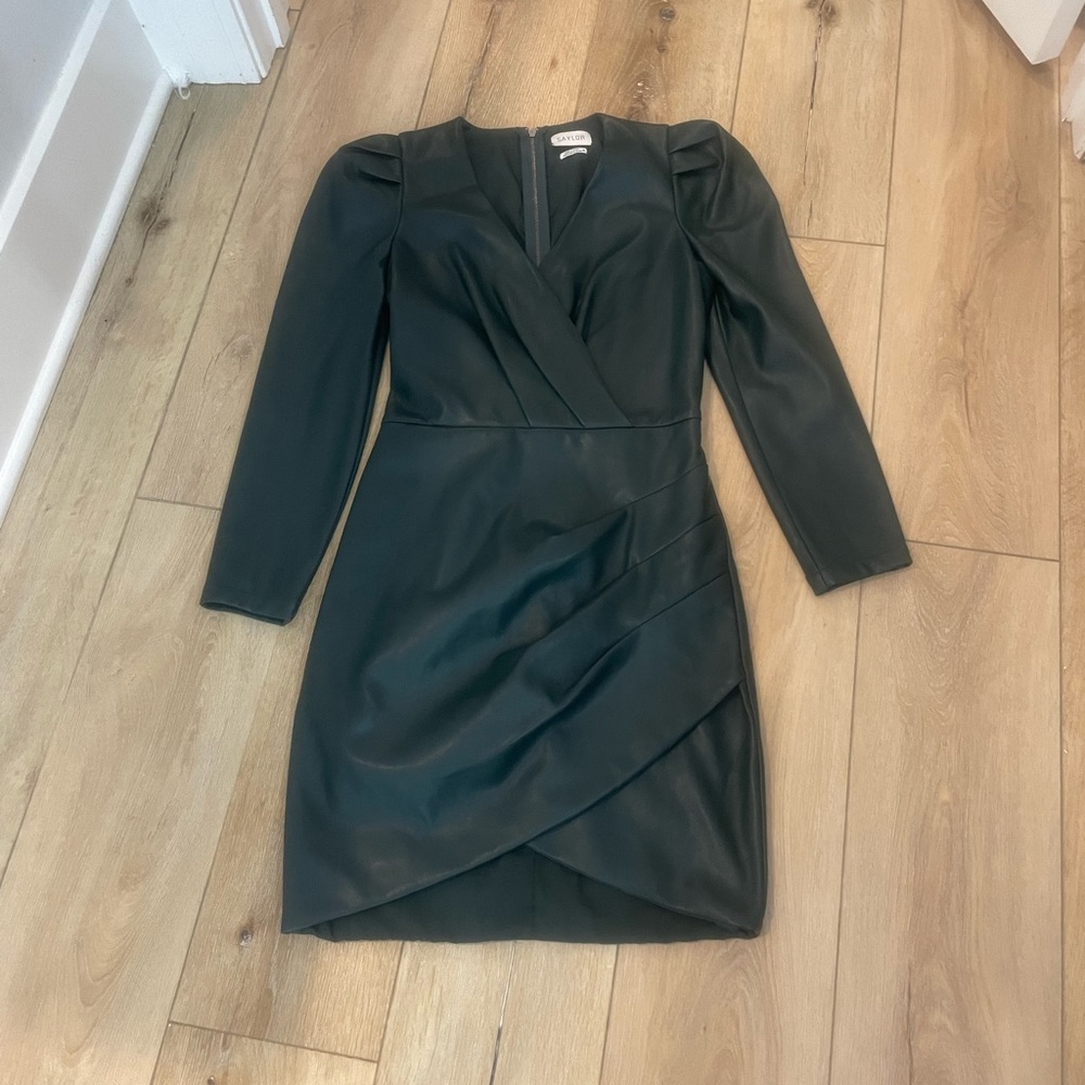 Faux Leather Green Wrap Dress